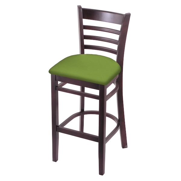 25" Counter Stool, Dark Cherry Finish, Canter Kiwi Green Seat